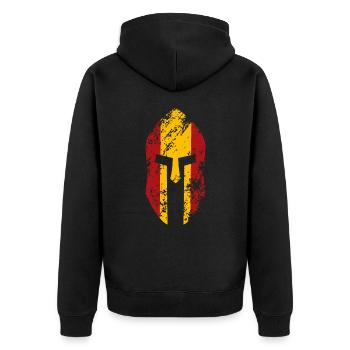 Spartanischer Helm mit der Flagge Spaniens - Unisex Premium Bio Zip Hoodie - Schwarz - Hinten - Nico (187cm)