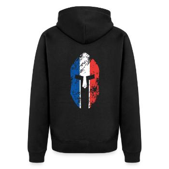 Spartanische Kriegerhelmflagge Frankreichs - Unisex Premium Bio Zip Hoodie - Schwarz - Hinten - Nico (187cm)