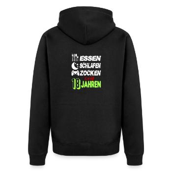 Geburtstag 18 Zocken Spielen Gaming Schlafen - Unisex Premium Bio Zip Hoodie - Schwarz - Hinten - Nico (187cm)
