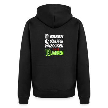 Geburtstag 19 Zocken Spielen Gaming Schlafen - Unisex Premium Bio Zip Hoodie - Schwarz - Hinten - Nico (187cm)