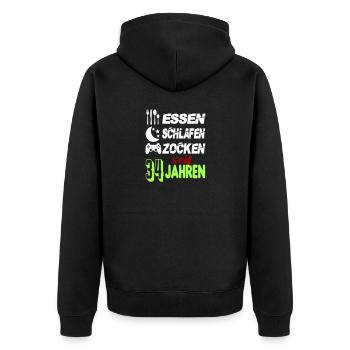 Geburtstag 34 Zocken Spielen Gaming Schlafen - Unisex Premium Bio Zip Hoodie - Schwarz - Hinten - Nico (187cm)