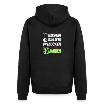 Geburtstag 35 Zocken Spielen Gaming Schlafen - Unisex Premium Bio Zip Hoodie - Schwarz - Hinten - Nico (187cm)