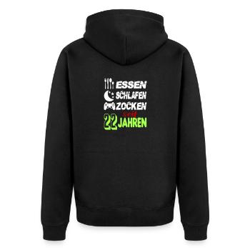 Geburtstag 22 Zocken Spielen Gaming Schlafen - Unisex Premium Bio Zip Hoodie - Schwarz - Hinten - Nico (187cm)