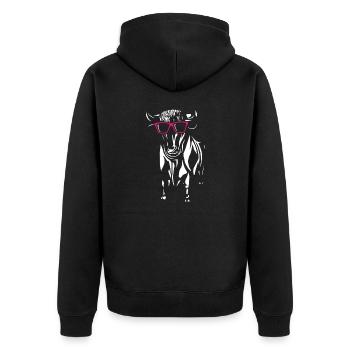 Bulle Frankfurt - Unisex Premium Bio Zip Hoodie - Schwarz - Hinten - Nico (187cm)