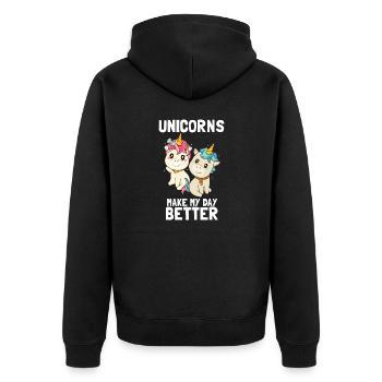 "Unicorns make my Day better" Einhorn T-Shirt - Unisex Premium Bio Zip Hoodie - Schwarz - Hinten - Nico (187cm)