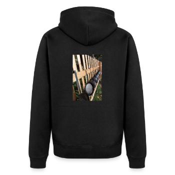Pfannen am Zaun - Unisex Premium Bio Zip Hoodie - Schwarz - Hinten - Nico (187cm)