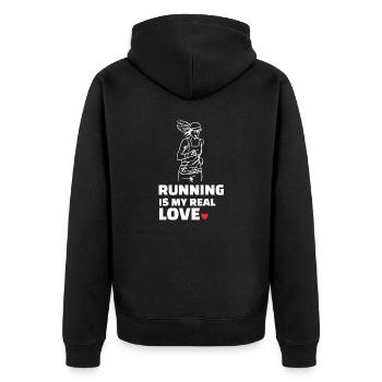 Ich Liebe Rennen - Unisex Premium Bio Zip Hoodie - Schwarz - Hinten - Nico (187cm)