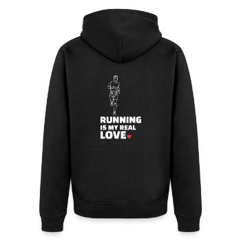 Ich Liebe Rennen - Unisex Premium Bio Zip Hoodie - Schwarz - Hinten - Nico (187cm)