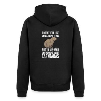Capybara Nagetier - Unisex Premium Bio Zip Hoodie - Schwarz - Hinten - Nico (187cm)