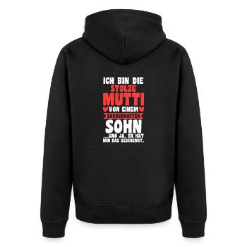 Mutter Sohn Muttertag Mama - Unisex Premium Bio Zip Hoodie - Schwarz - Hinten - Nico (187cm)