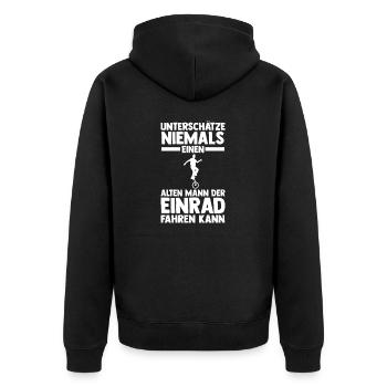 Kunstrad Fahrrad Einrad - Unisex Premium Bio Zip Hoodie - Schwarz - Hinten - Nico (187cm)