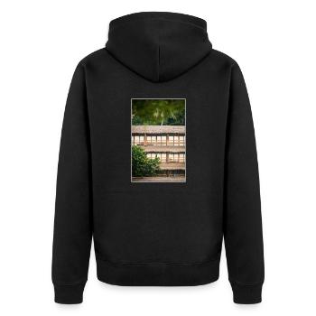 hotel under palm trees - Unisex Premium Bio Zip Hoodie - Schwarz - Hinten - Nico (187cm)