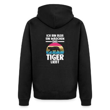 Tiger Motiv - Unisex Premium Bio Zip Hoodie - Schwarz - Hinten - Nico (187cm)