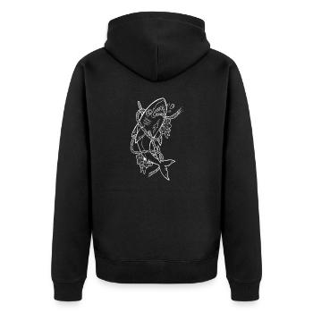 Old School Haifisch weiß - Unisex Premium Bio Zip Hoodie - Schwarz - Hinten - Nico (187cm)