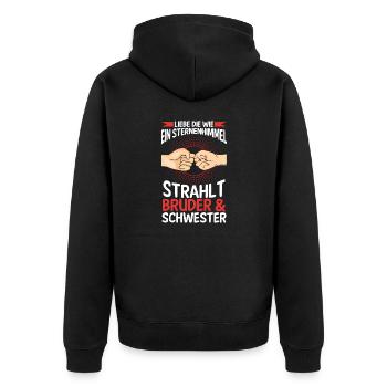 Geschwister Bruder und Schwester - Unisex Premium Bio Zip Hoodie - Schwarz - Hinten - Nico (187cm)
