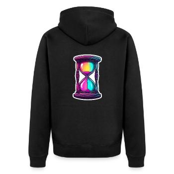 Sanduhr / Zeitmesser / Antik /Sandkörner / Ablauf - Unisex Premium Bio Zip Hoodie - Schwarz - Hinten - Nico (187cm)