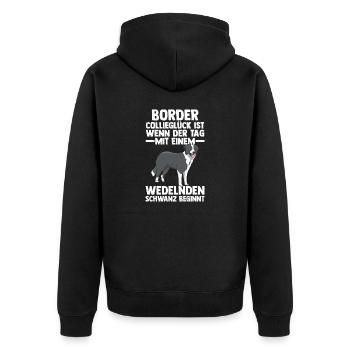 Hund Border Collie - Unisex Premium Bio Zip Hoodie - Schwarz - Hinten - Nico (187cm)