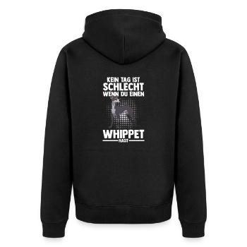 Hund Whippet - Unisex Premium Bio Zip Hoodie - Schwarz - Hinten - Nico (187cm)
