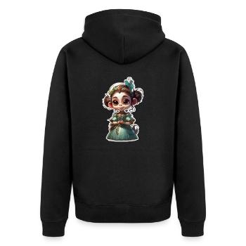 Singe mignon / Fille de singe / Mignon / noeud de cheveux - Veste à capuche bio Premium Unisexe - noir - Dos - Nico (187cm)
