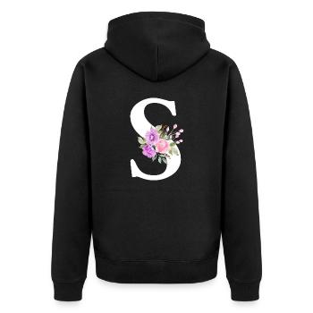 Lettre S floral violet - Veste à capuche bio Premium Unisexe - noir - Dos - Nico (187cm)