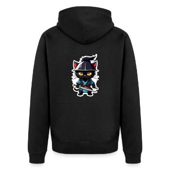 Ninja Katze - Samurai Kätzchen - Unisex Premium Bio Zip Hoodie - Schwarz - Hinten - Nico (187cm)