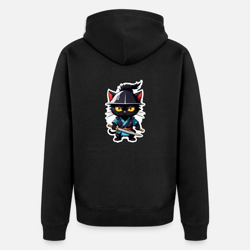 chat ninja - chaton samourai - Veste à capuche bio Premium Unisexe - noir