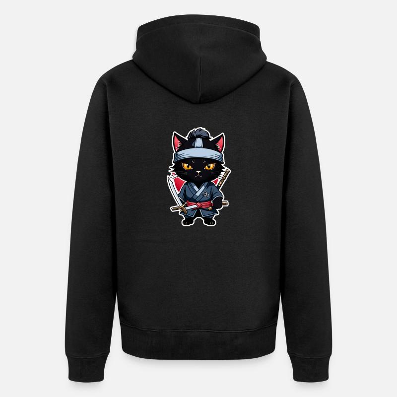 Ninja Cat - Samurai Kitten - Unisex Premium Organic Zip Hoodie - black