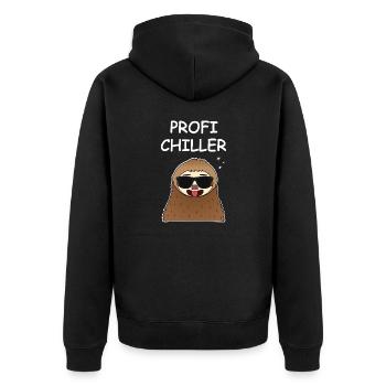 Profi Chiller Faultier - Unisex Premium Bio Zip Hoodie - Schwarz - Hinten - Nico (187cm)
