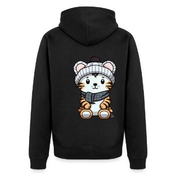 Tiger Winter Animal Cute Comic - Unisex Premium Organic Zip Hoodie - black - Back - Nico (187cm)