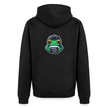Frog with Calculator - Unisex Premium Organic Zip Hoodie - black - Back - Nico (187cm)