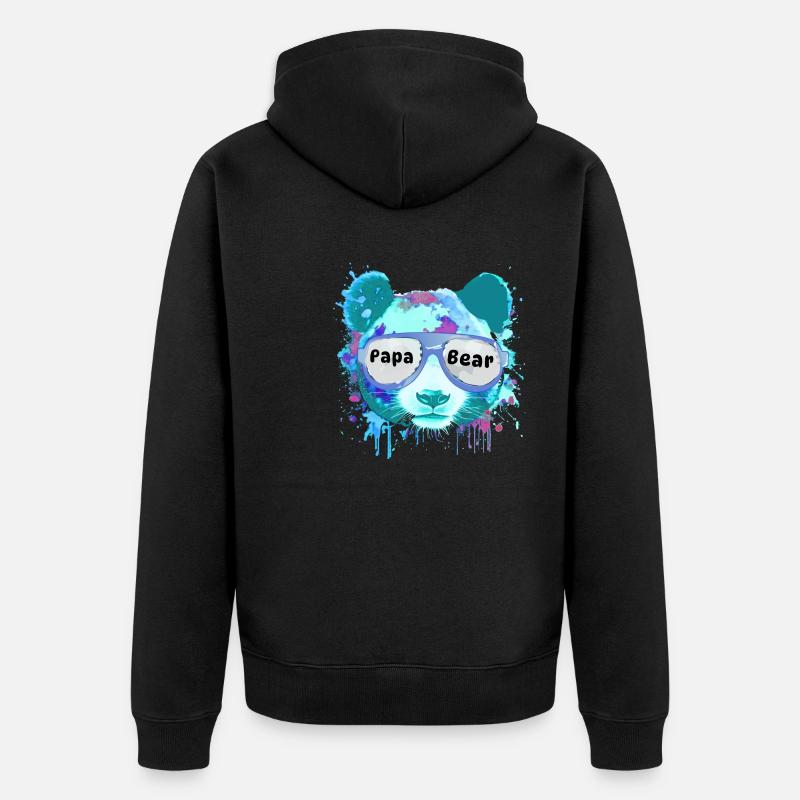 papa ours,papa,panda ours, graffiti,coloré,bleu - Veste à capuche bio Premium Unisexe - noir