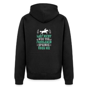 Springe über Probleme - Springreiten - Unisex Premium Bio Zip Hoodie - Schwarz - Hinten - Nico (187cm)