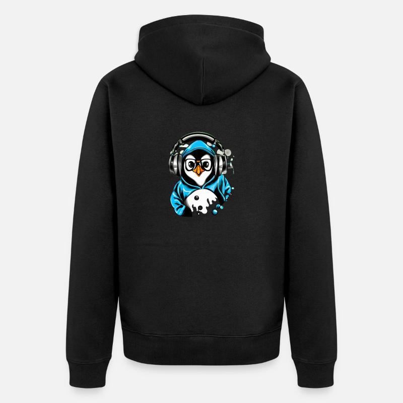 Pinguin mit blauen Pullover - Unisex Premium Bio Zip Hoodie - Schwarz