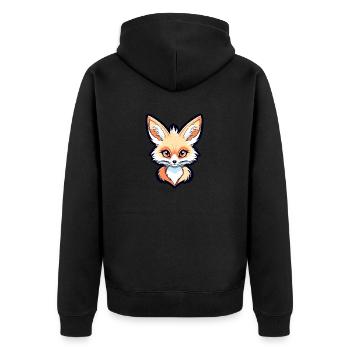 Wüstenfuchs Fennek Zeichnung - Unisex Premium Bio Zip Hoodie - Schwarz - Hinten - Nico (187cm)