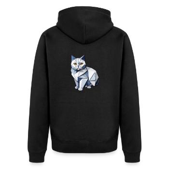 British Shorthair Cat Origami - Unisex Premium Organic Zip Hoodie - black - Back - Nico (187cm)