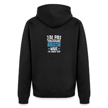 Ich habe nicht immer Recht, aber ich liege nie falsch - Unisex Premium Bio Zip Hoodie - Schwarz - Hinten - Nico (187cm)