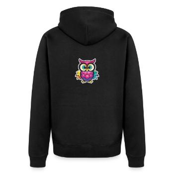 Cute Owl Kawaii Mascot - Unisex Premium Organic Zip Hoodie - black - Back - Nico (187cm)
