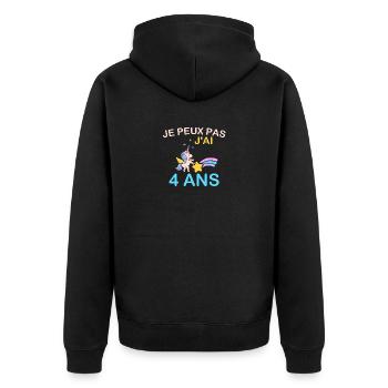 Ich kann nicht, ich bin 4 Jahre alt - Unisex Premium Bio Zip Hoodie - Schwarz - Hinten - Nico (187cm)
