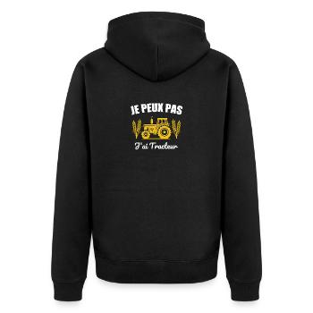 Ich kann keinen Traktor haben - Unisex Premium Bio Zip Hoodie - Schwarz - Hinten - Nico (187cm)