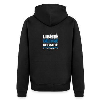 Veröffentlicht Freigegeben Im Ruhestand - Ruhestand Humor T-Shirt - Unisex Premium Bio Zip Hoodie - Schwarz - Hinten - Nico (187cm)
