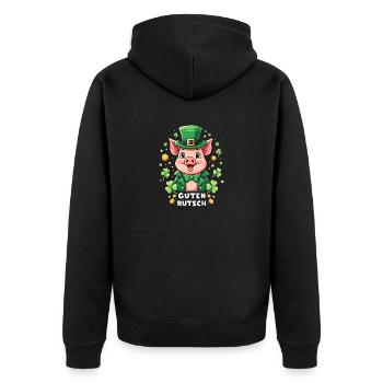 Guten Rutsch Silvester Neujahr Glücksschwein - Unisex Premium Bio Zip Hoodie - Schwarz - Hinten - Nico (187cm)