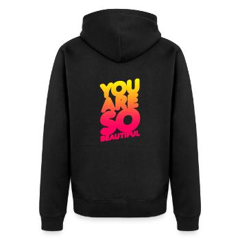 Du bist so schön (Gradation) - Unisex Premium Bio Zip Hoodie - Schwarz - Hinten - Nico (187cm)