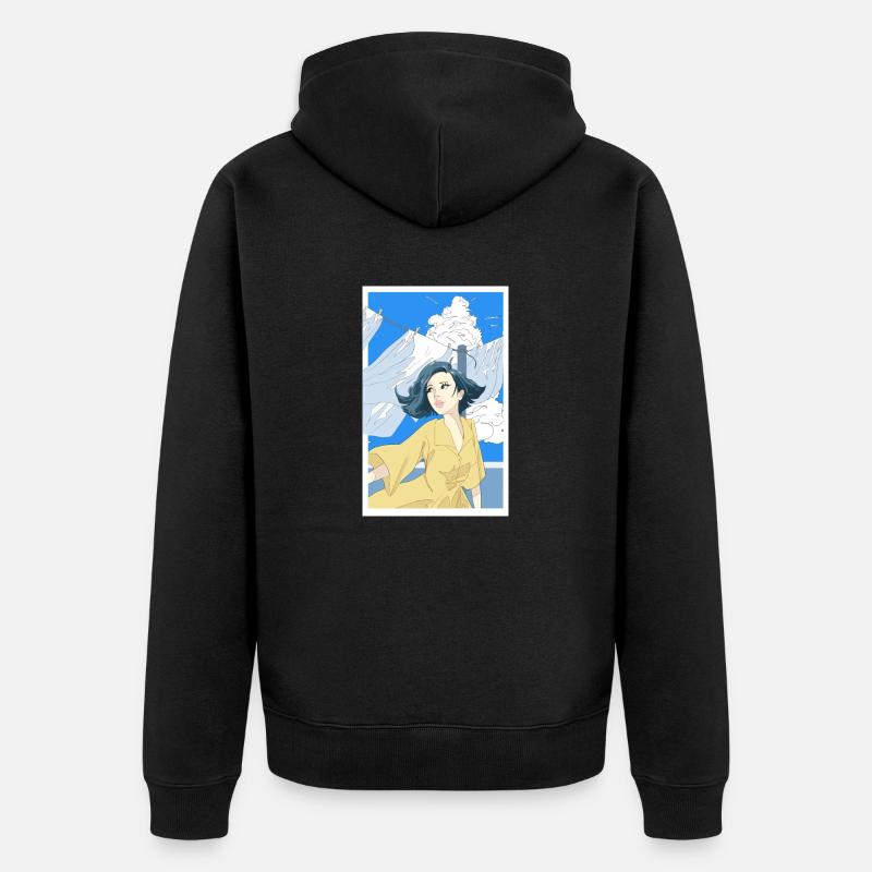 Femme avec robe jaune - Veste à capuche bio Premium Unisexe - noir