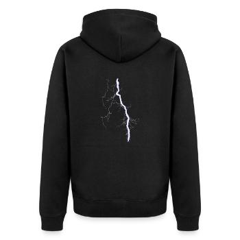 Blitz blau - Unisex Premium Bio Zip Hoodie - Schwarz - Hinten - Nico (187cm)