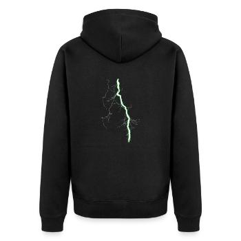 Blitz grün - Unisex Premium Bio Zip Hoodie - Schwarz - Hinten - Nico (187cm)