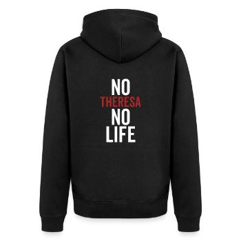 Nein Theresa Kein Leben - Unisex Premium Bio Zip Hoodie - Schwarz - Hinten - Nico (187cm)