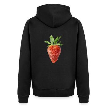 Saftige rote Erdbeere, Sommer - Unisex Premium Bio Zip Hoodie - Schwarz - Hinten - Nico (187cm)