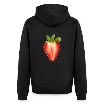 Saftige rote Erdbeere, Sommer, Erdbeere, Frühling, - Unisex Premium Bio Zip Hoodie - Schwarz - Hinten - Nico (187cm)