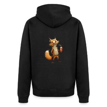verrückter Fuchs mit Bier - Unisex Premium Bio Zip Hoodie - Schwarz - Hinten - Nico (187cm)