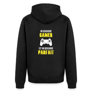 gendarme gamer / cadeau humour gendarme - Veste à capuche bio Premium Unisexe - noir - Dos - Nico (187cm)